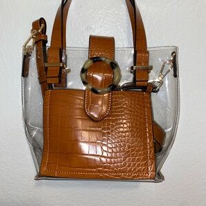 Clear and Brown Croc-Embossed Handbag